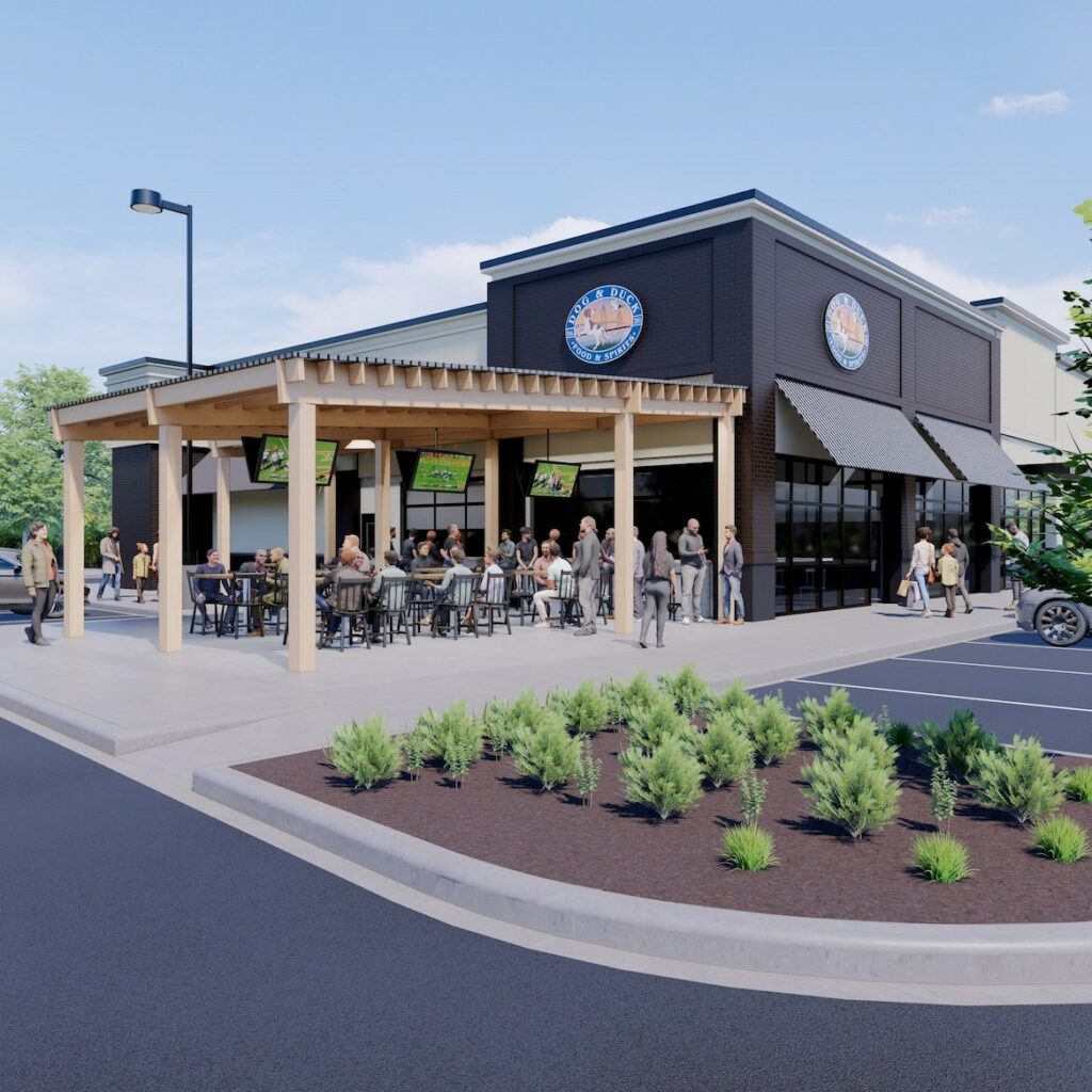 A rendering of a new Dog & Duck pub location.